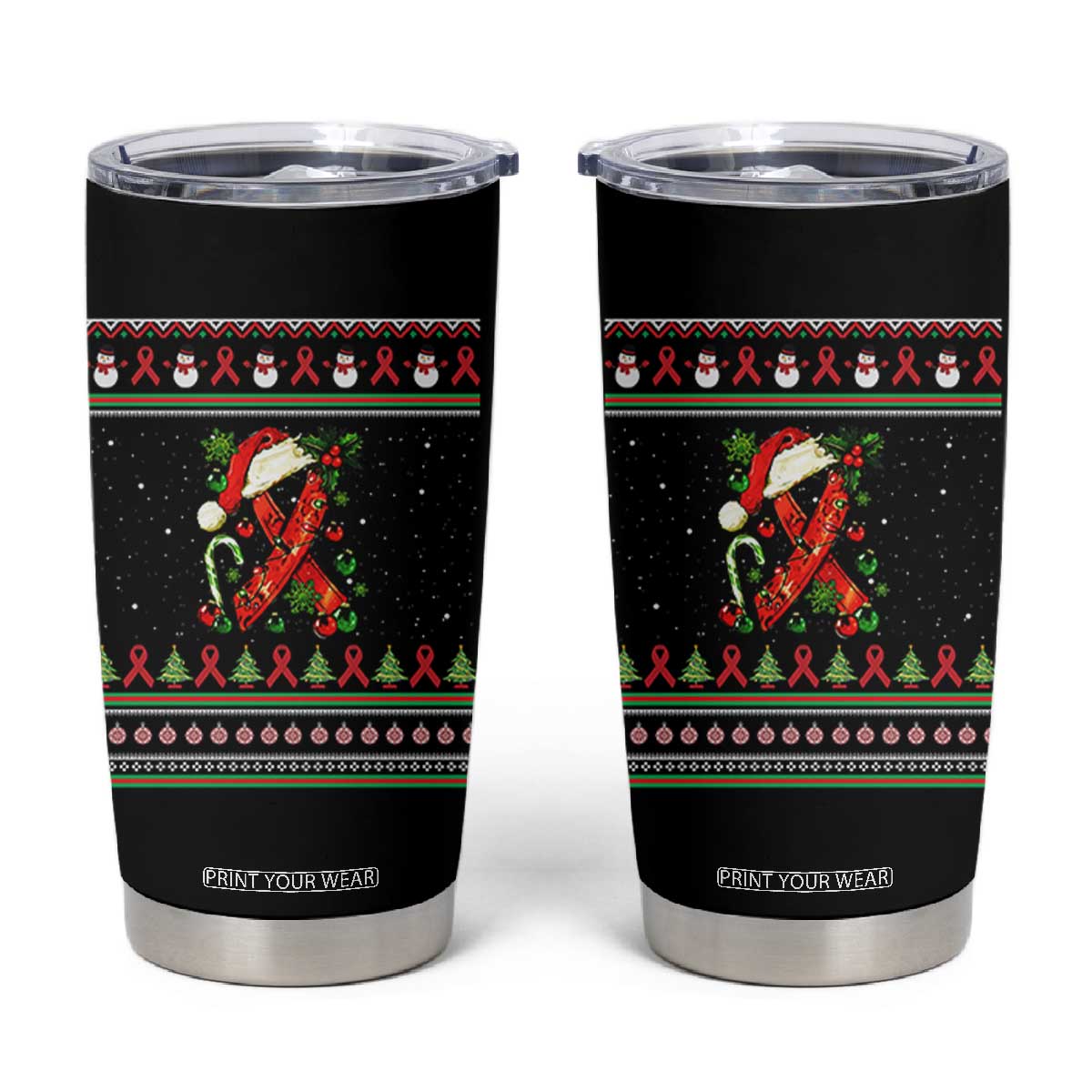 Santa Red Ribbon HIV Awareness Tumbler Cup Ugly Sweater Christmas Gift TS12 Black Print Your Wear