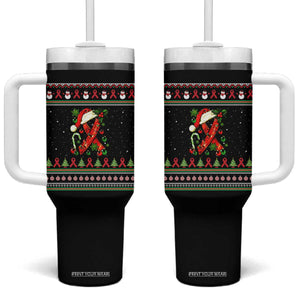Santa Red Ribbon HIV Awareness Tumbler With Handle Ugly Sweater Christmas Gift TS12 One Size: 40 oz Black Print Your Wear