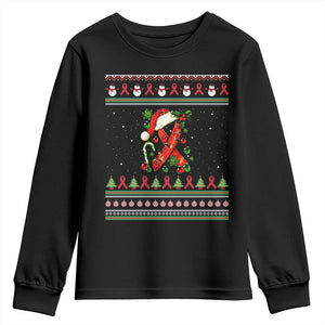 Santa Red Ribbon HIV Awareness Youth Sweatshirt Ugly Sweater Christmas Gift TS12 Black Print Your Wear