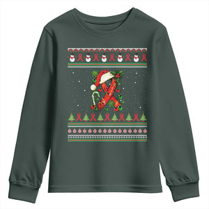 Santa Red Ribbon HIV Awareness Youth Sweatshirt Ugly Sweater Christmas Gift TS12 Dark Forest Green Print Your Wear