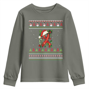 Santa Red Ribbon HIV Awareness Youth Sweatshirt Ugly Sweater Christmas Gift TS12 Military Green Print Your Wear