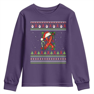 Santa Red Ribbon HIV Awareness Youth Sweatshirt Ugly Sweater Christmas Gift TS12 Purple Print Your Wear