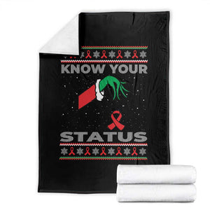 Funny Know Your Status Green Hand Throw Blanket Red Ribbon HIV Ugly Sweater Gift TS12 Black Print Your Wear