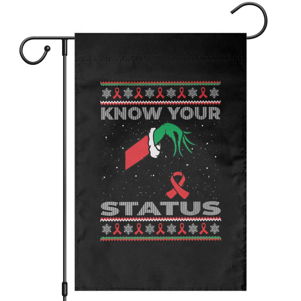 Funny Know Your Status Green Hand Garden Flag Red Ribbon HIV Ugly Sweater Gift TS12 Black Print Your Wear