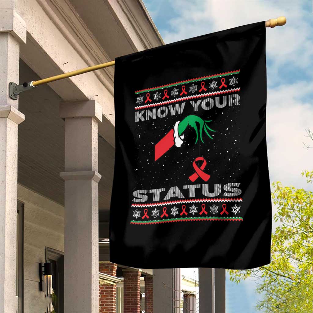 Funny Know Your Status Green Hand Garden Flag Red Ribbon HIV Ugly Sweater Gift TS12 Print Your Wear