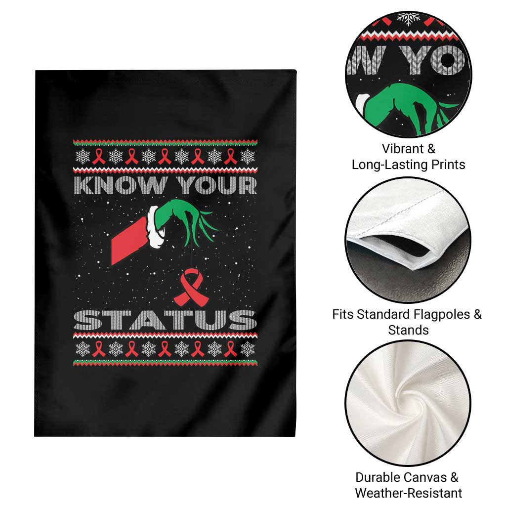 Funny Know Your Status Green Hand Garden Flag Red Ribbon HIV Ugly Sweater Gift TS12 Print Your Wear