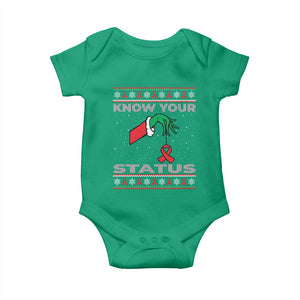 Funny Know Your Status Green Hand Baby Onesie Red Ribbon HIV Ugly Sweater Gift TS12 Irish Green Print Your Wear