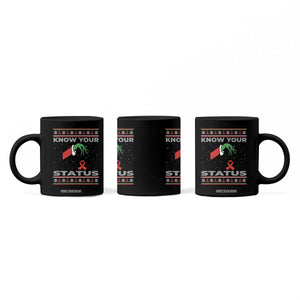 Funny Know Your Status Green Hand Coffee Mug Red Ribbon HIV Ugly Sweater Gift TS12 Print Your Wear