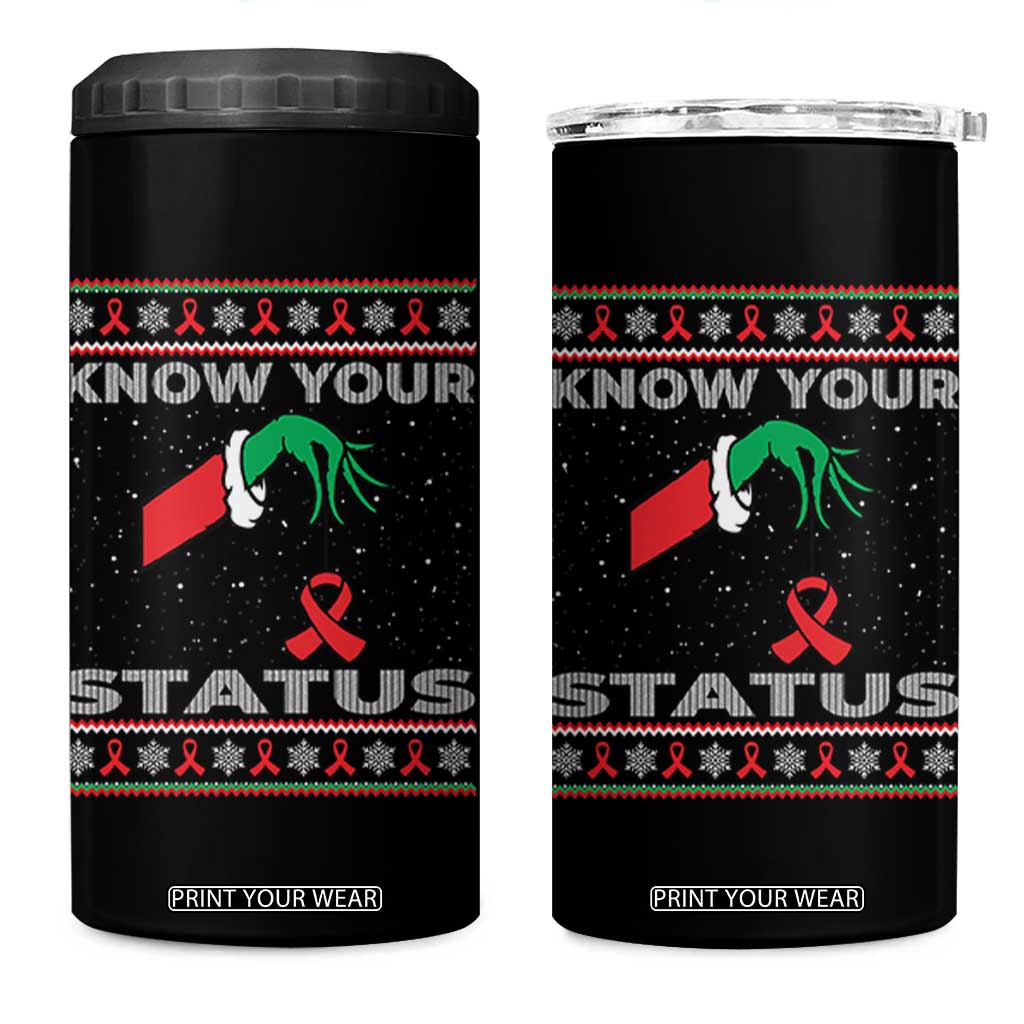 Funny Know Your Status Green Hand 4 in 1 Can Cooler Tumbler Red Ribbon HIV Ugly Sweater Gift TS12 One Size: 16 oz Black Print Your Wear