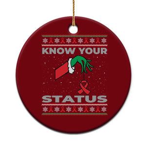 Funny Know Your Status Green Hand Ceramic Ornament Red Ribbon HIV Ugly Sweater Gift TS12 1pc Red Print Your Wear