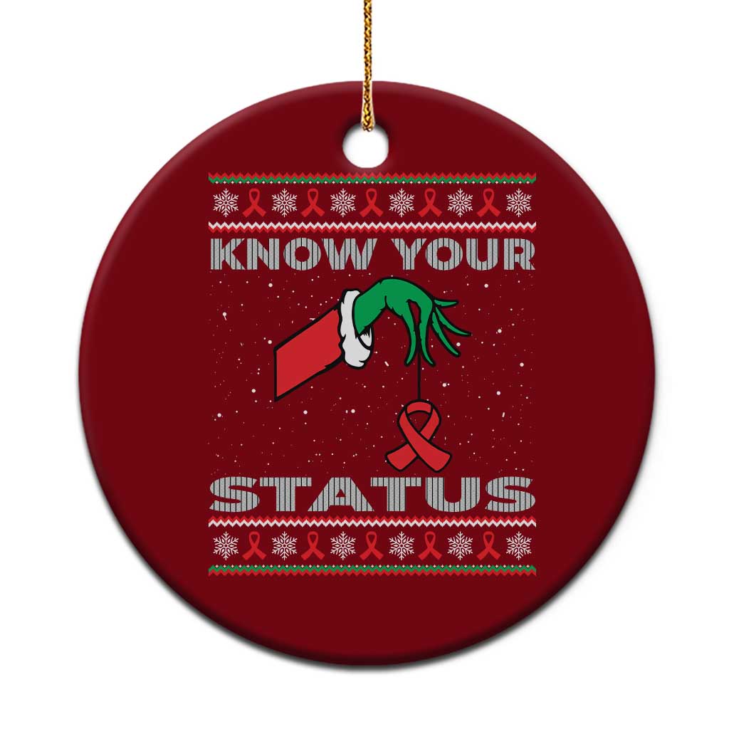 Funny Know Your Status Green Hand Ceramic Ornament Red Ribbon HIV Ugly Sweater Gift TS12 1pc Red Print Your Wear