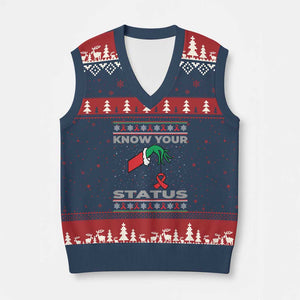 Funny Know Your Status Green Hand V-Neck Knit Sweater Vest Red Ribbon HIV Ugly Sweater Gift TS12 Navy Red Print Your Wear