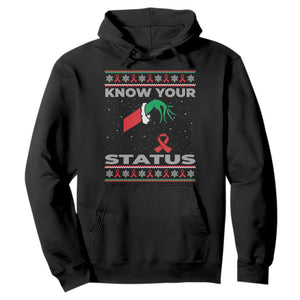 Funny Know Your Status Green Hand Hoodie Red Ribbon HIV Ugly Sweater Gift TS12 Black Print Your Wear