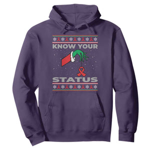 Funny Know Your Status Green Hand Hoodie Red Ribbon HIV Ugly Sweater Gift TS12 Purple Print Your Wear
