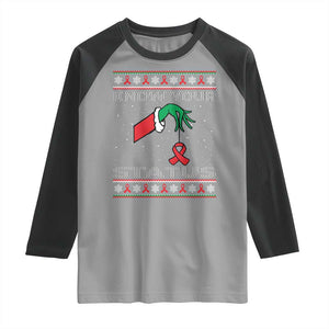 Funny Know Your Status Green Hand Raglan Shirt Red Ribbon HIV Ugly Sweater Gift TS12 Sport Gray Black Print Your Wear