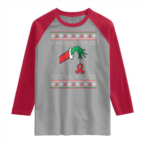 Funny Know Your Status Green Hand Raglan Shirt Red Ribbon HIV Ugly Sweater Gift TS12 Sport Gray Red Print Your Wear