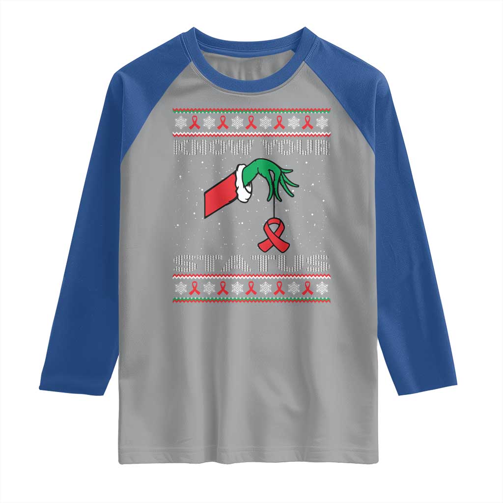 Funny Know Your Status Green Hand Raglan Shirt Red Ribbon HIV Ugly Sweater Gift TS12 Sport Gray Royal Print Your Wear
