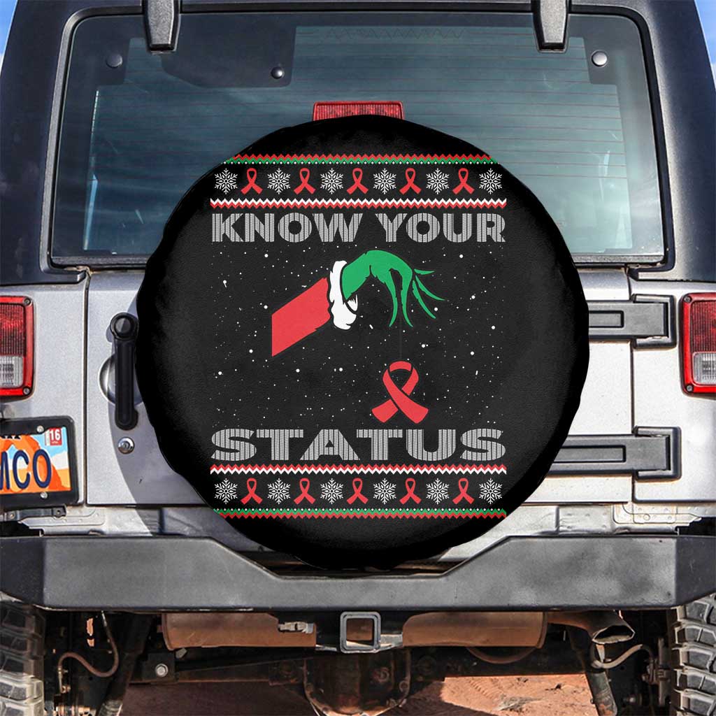 Funny Know Your Status Green Hand Spare Tire Cover Red Ribbon HIV Ugly Sweater Gift TS12 No hole Black Print Your Wear