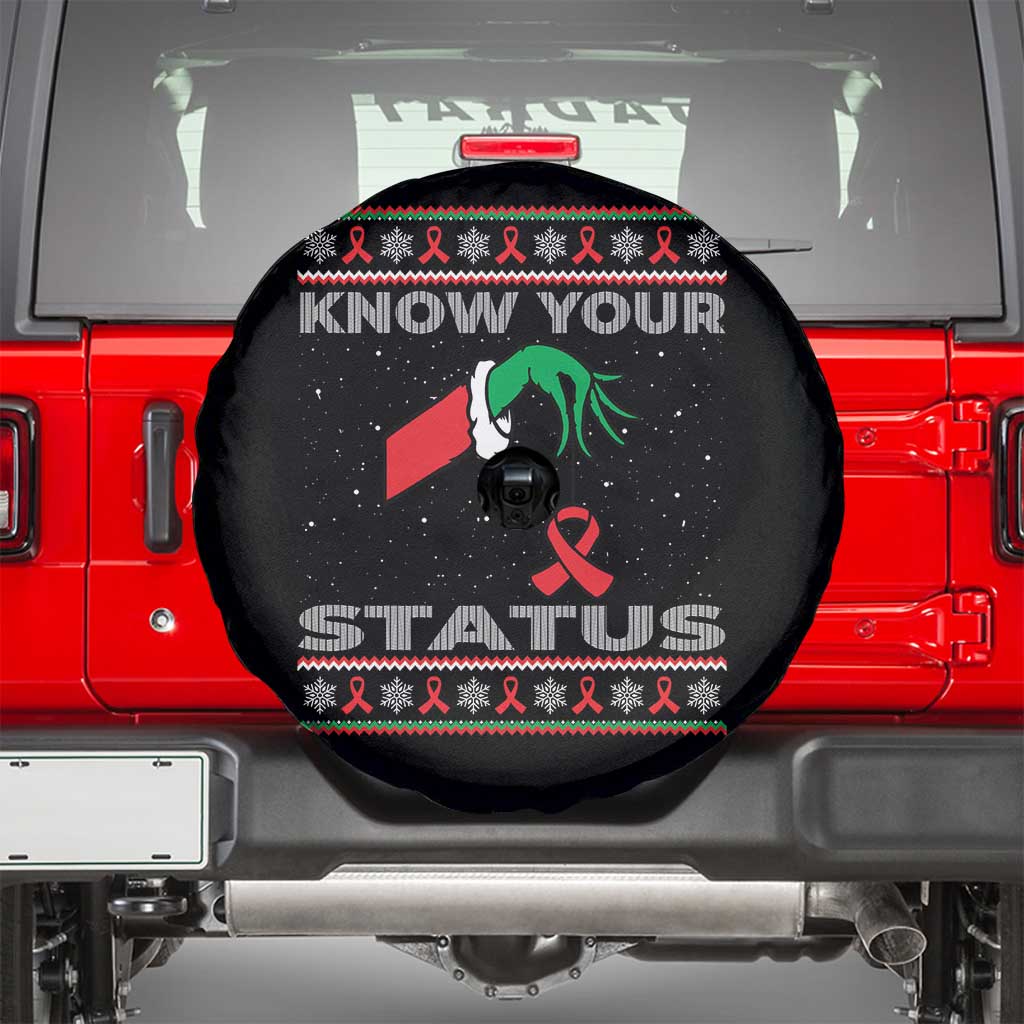 Funny Know Your Status Green Hand Spare Tire Cover Red Ribbon HIV Ugly Sweater Gift TS12 Black Print Your Wear
