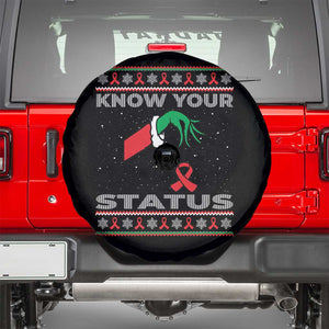 Funny Know Your Status Green Hand Spare Tire Cover Red Ribbon HIV Ugly Sweater Gift TS12 Black Print Your Wear