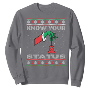 Funny Know Your Status Green Hand Sweatshirt Red Ribbon HIV Ugly Sweater Gift TS12 Charcoal Print Your Wear