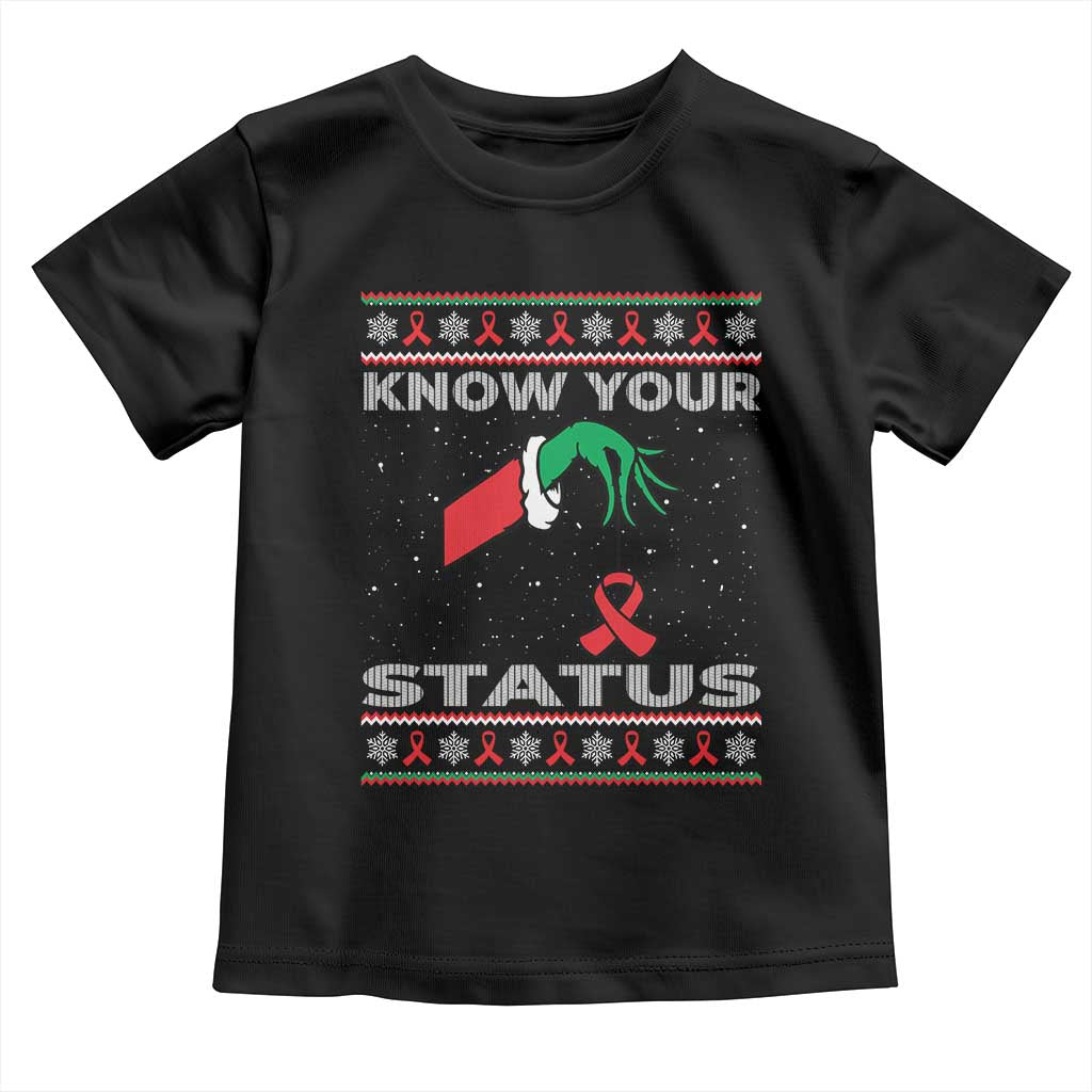 Funny Know Your Status Green Hand Toddler T Shirt Red Ribbon HIV Ugly Sweater Gift TS12 Black Print Your Wear