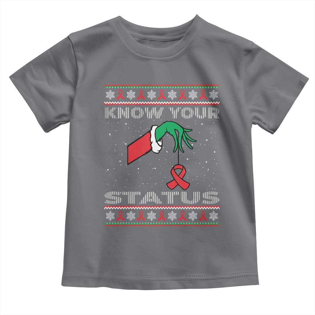 Funny Know Your Status Green Hand Toddler T Shirt Red Ribbon HIV Ugly Sweater Gift TS12 Charcoal Print Your Wear
