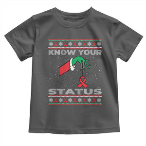 Funny Know Your Status Green Hand Toddler T Shirt Red Ribbon HIV Ugly Sweater Gift TS12 Dark Heather Print Your Wear
