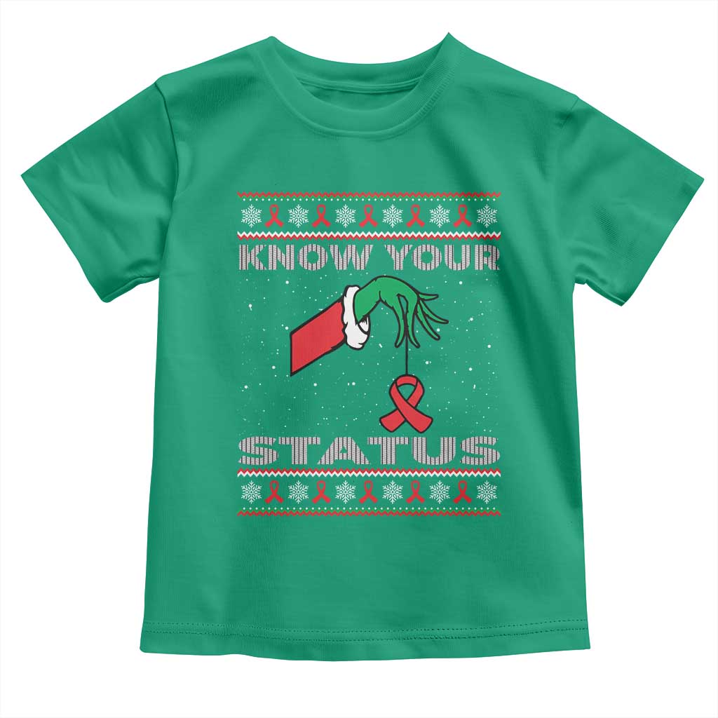 Funny Know Your Status Green Hand Toddler T Shirt Red Ribbon HIV Ugly Sweater Gift TS12 Irish Green Print Your Wear