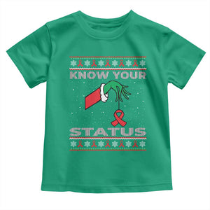 Funny Know Your Status Green Hand Toddler T Shirt Red Ribbon HIV Ugly Sweater Gift TS12 Irish Green Print Your Wear