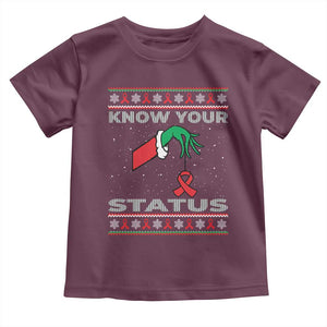 Funny Know Your Status Green Hand Toddler T Shirt Red Ribbon HIV Ugly Sweater Gift TS12 Maroon Print Your Wear
