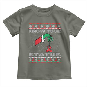 Funny Know Your Status Green Hand Toddler T Shirt Red Ribbon HIV Ugly Sweater Gift TS12 Military Green Print Your Wear