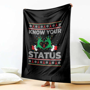 Know Your Status HIV Awareness Gift Throw Blanket Ugly Sweater Green Hand Red Ribbon TS12 Print Your Wear