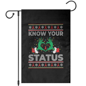 Know Your Status HIV Awareness Gift Garden Flag Ugly Sweater Green Hand Red Ribbon TS12 Black Print Your Wear