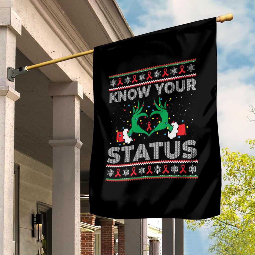 Know Your Status HIV Awareness Gift Garden Flag Ugly Sweater Green Hand Red Ribbon TS12 Print Your Wear