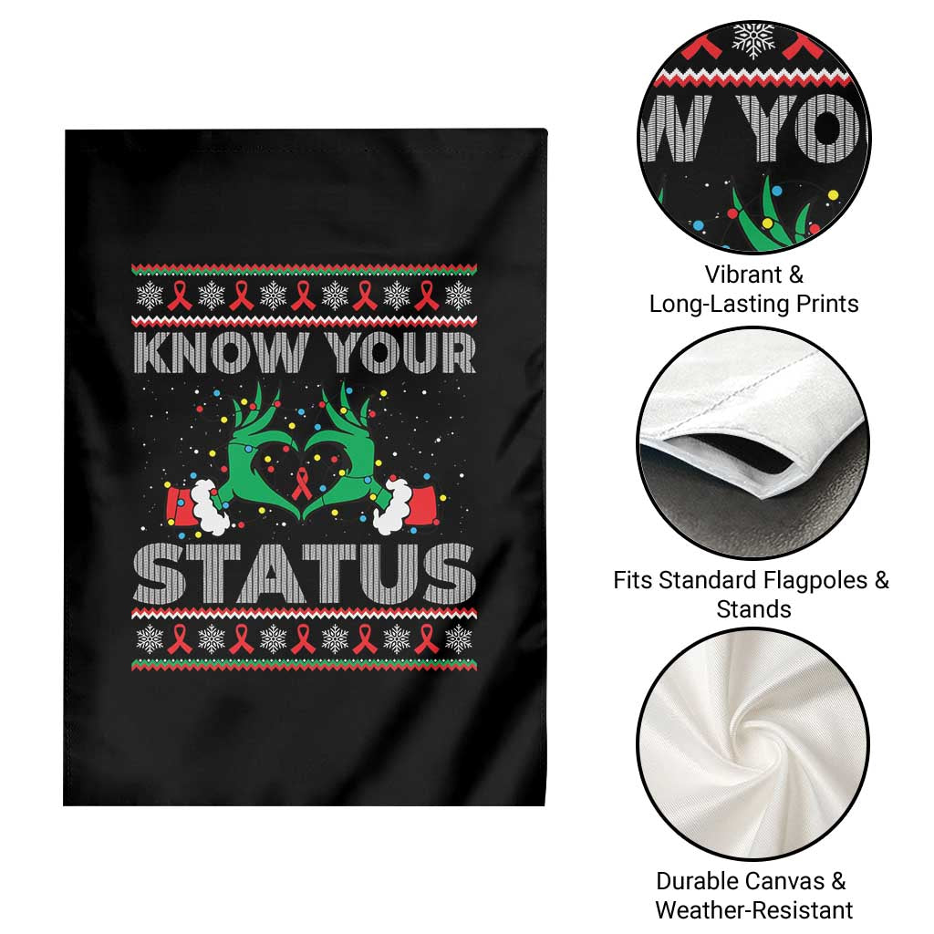 Know Your Status HIV Awareness Gift Garden Flag Ugly Sweater Green Hand Red Ribbon TS12 Print Your Wear