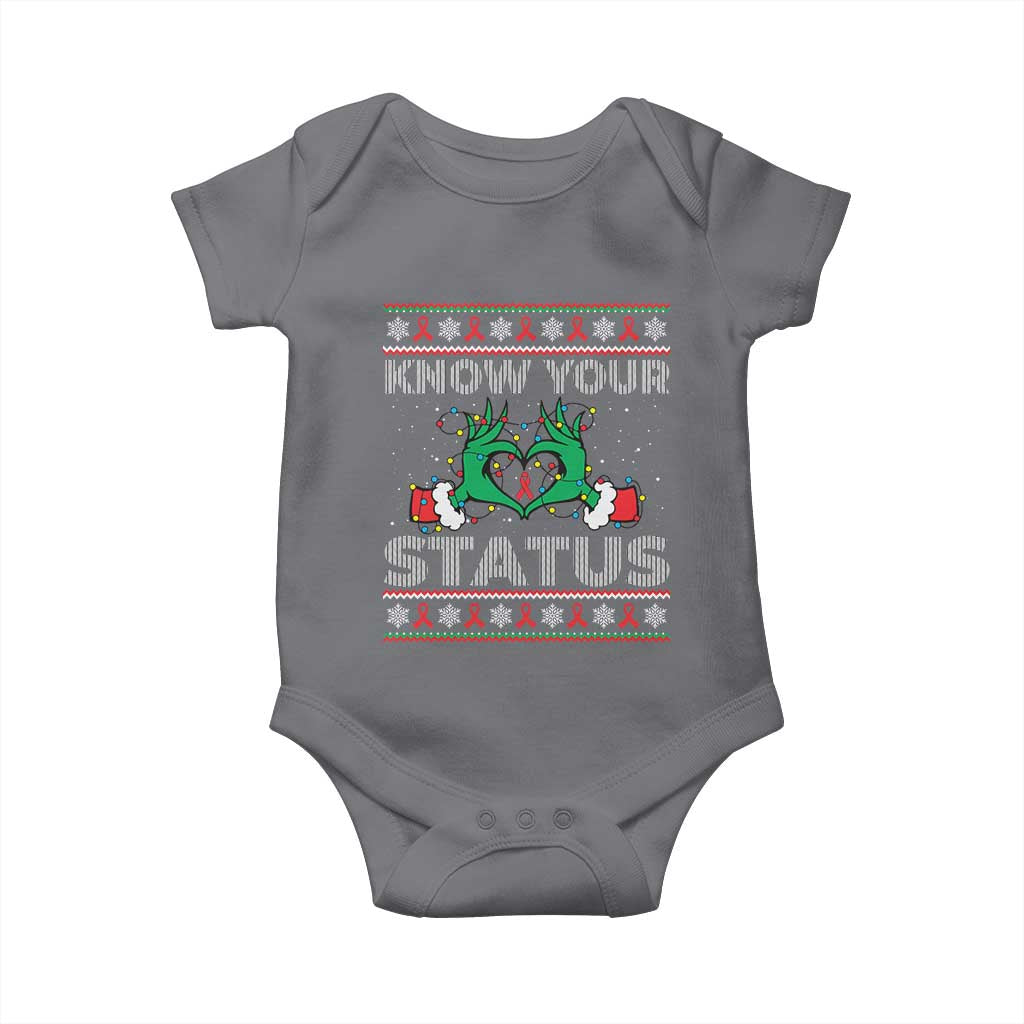 Know Your Status HIV Awareness Gift Baby Onesie Ugly Sweater Green Hand Red Ribbon TS12 Charcoal Print Your Wear