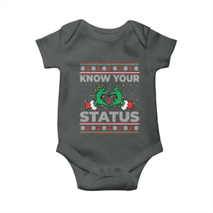 Know Your Status HIV Awareness Gift Baby Onesie Ugly Sweater Green Hand Red Ribbon TS12 Dark Heather Print Your Wear