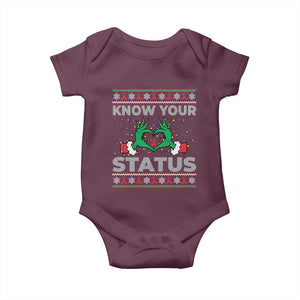 Know Your Status HIV Awareness Gift Baby Onesie Ugly Sweater Green Hand Red Ribbon TS12 Maroon Print Your Wear