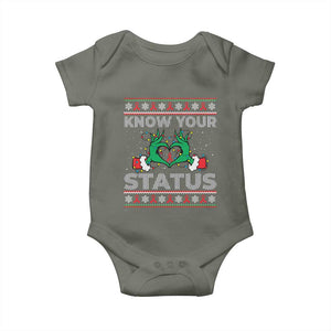Know Your Status HIV Awareness Gift Baby Onesie Ugly Sweater Green Hand Red Ribbon TS12 Military Green Print Your Wear