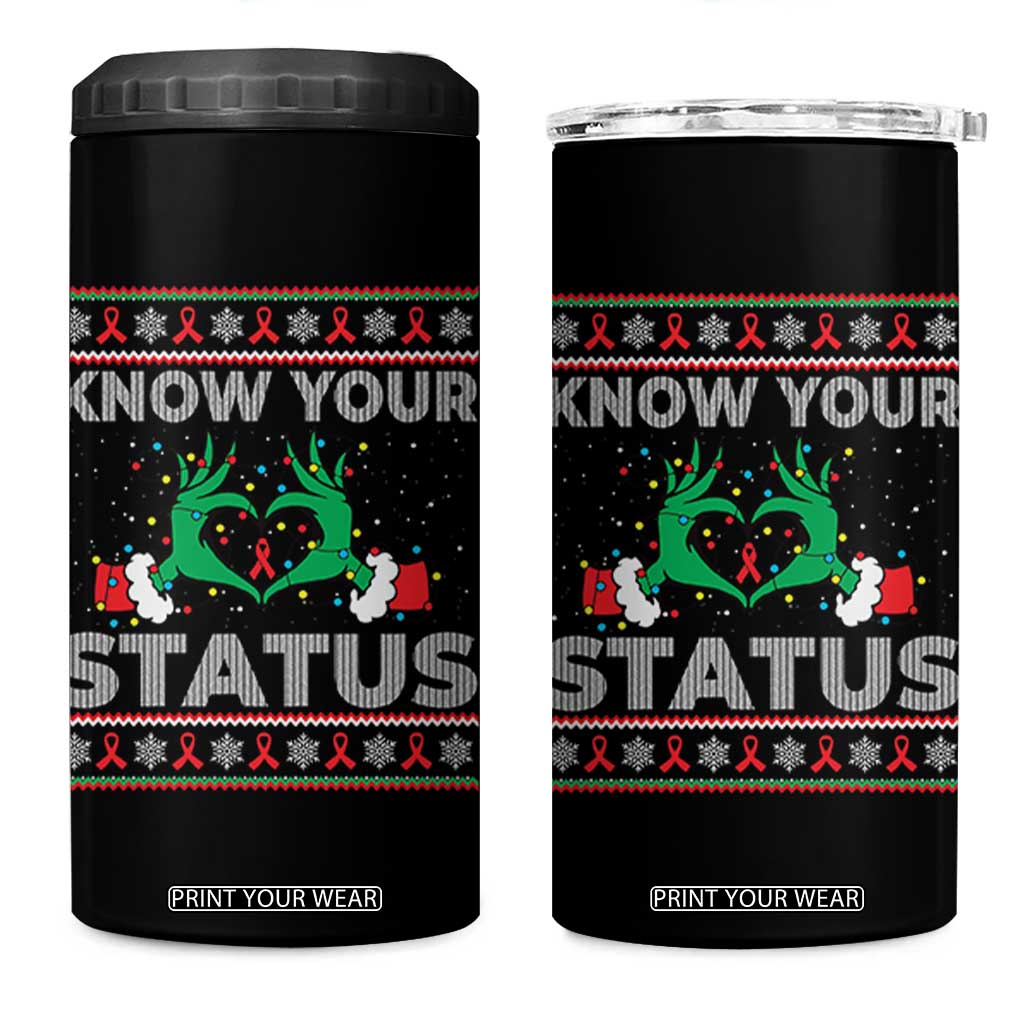 Know Your Status HIV Awareness Gift 4 in 1 Can Cooler Tumbler Ugly Sweater Green Hand Red Ribbon TS12 One Size: 16 oz Black Print Your Wear