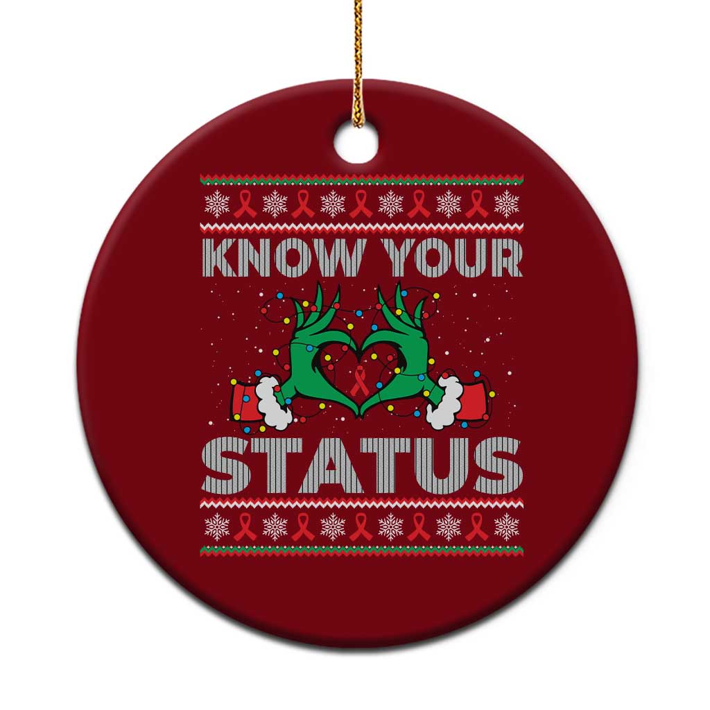 Know Your Status HIV Awareness Gift Ceramic Ornament Ugly Sweater Green Hand Red Ribbon TS12 1pc Red Print Your Wear