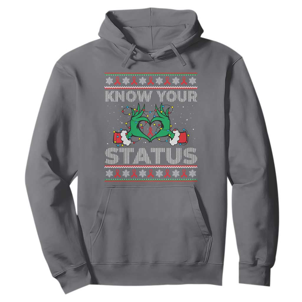 Know Your Status HIV Awareness Gift Hoodie Ugly Sweater Green Hand Red Ribbon TS12 Charcoal Print Your Wear