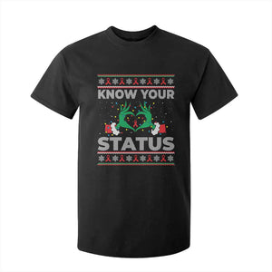 Know Your Status HIV Awareness Gift T Shirt For Kid Ugly Sweater Green Hand Red Ribbon TS12 Black Print Your Wear