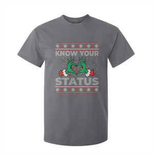 Know Your Status HIV Awareness Gift T Shirt For Kid Ugly Sweater Green Hand Red Ribbon TS12 Charcoal Print Your Wear