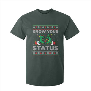 Know Your Status HIV Awareness Gift T Shirt For Kid Ugly Sweater Green Hand Red Ribbon TS12 Dark Forest Green Print Your Wear