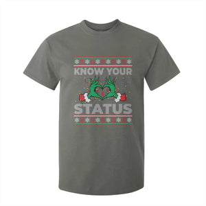 Know Your Status HIV Awareness Gift T Shirt For Kid Ugly Sweater Green Hand Red Ribbon TS12 Military Green Print Your Wear