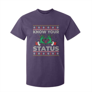 Know Your Status HIV Awareness Gift T Shirt For Kid Ugly Sweater Green Hand Red Ribbon TS12 Purple Print Your Wear
