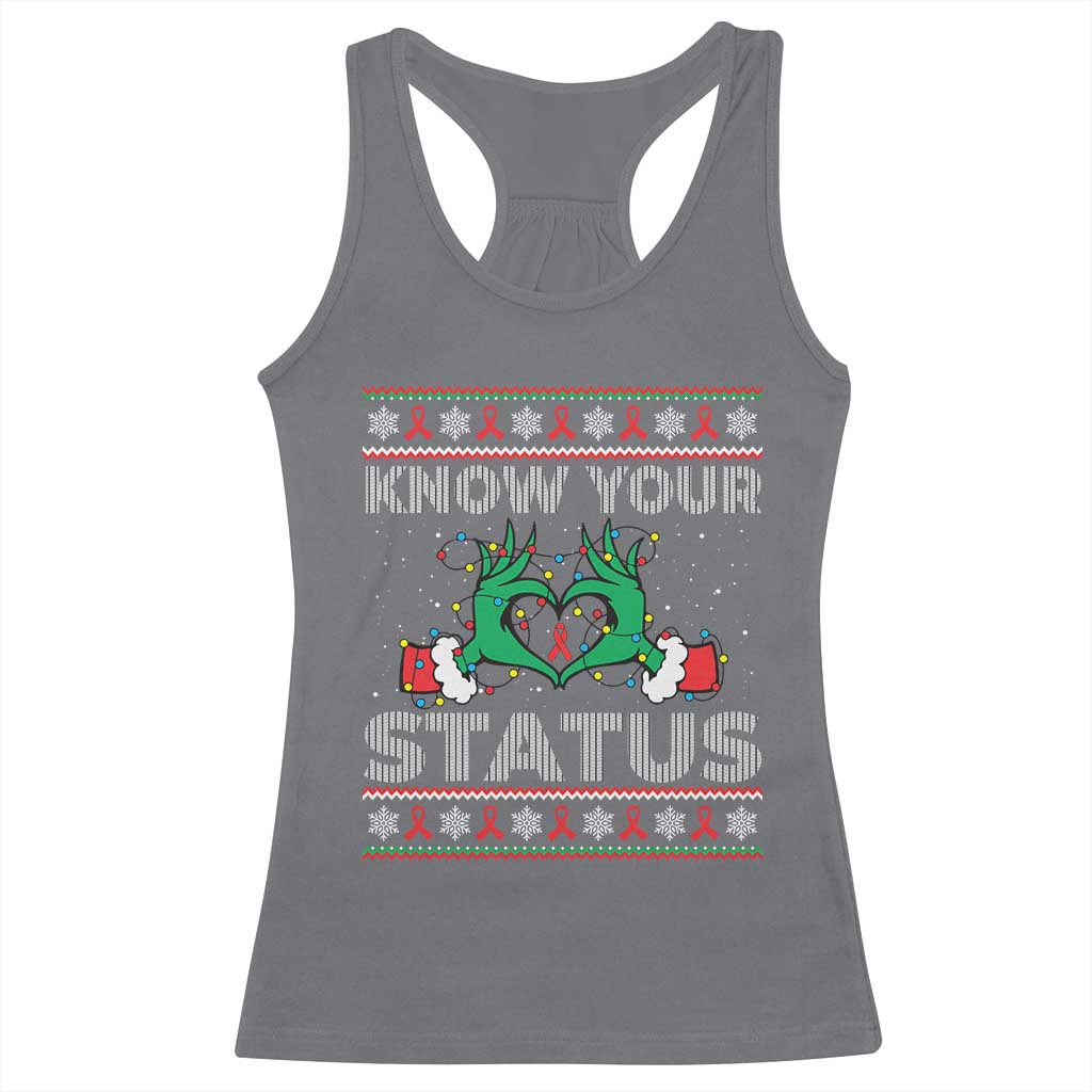 Know Your Status HIV Awareness Gift Racerback Tank Top Ugly Sweater Green Hand Red Ribbon TS12 Charcoal Print Your Wear