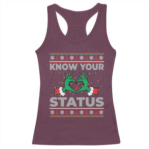 Know Your Status HIV Awareness Gift Racerback Tank Top Ugly Sweater Green Hand Red Ribbon TS12 Maroon Print Your Wear